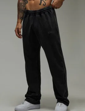 Herren One More Rep Gewaschene Gerade Jogginghose Black Größe Large - boohooMAN - FashionsVida