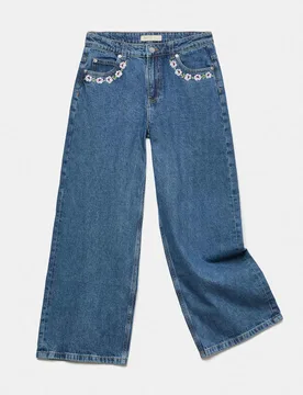 Embroidered Pocket Wide Leg Denim Jeans (6-16 Yrs) Dark Denim female - M&S - FashionsVida