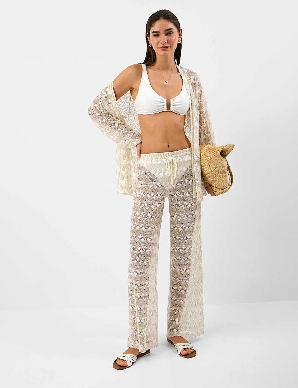 Striped Metallic Drawstring Beach Trousers White female - Accessorize - FashionsVida