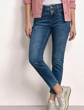 Mid Waist Slim Leg Jeans im Slim Fit female Blau