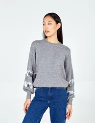 Balloon Sequin Disc Sleeve Jumper - M/L / GREY - female