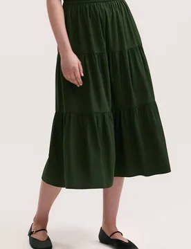 Women's Harleen Cotton Midi Tiered Skirt in Bottle Green Size: 16 - Bottle Green - Size: 16 - Finery London - FashionsVida