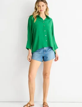 Women's Mid Green Kimono Oversized Blouse in Light Green Size: 10 - Light Green - Size: 10 - Gini London - FashionsVida