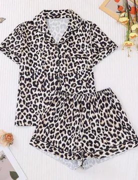 Piezas/Set Pijama para mujer, Estampado de leopardo, Ropa de estar en casa para mujer, Conjunto de vacaciones de primavera/verano, Conjunto de top de - Shein - FashionsVida