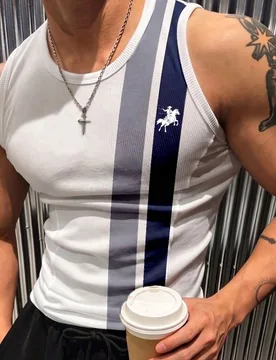 Camiseta de tirantes casual de verano con bloques de color y rayas para hombre - Shein - FashionsVida