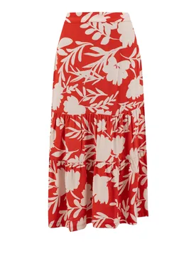 Weird Fish Cassis Printed Tiered Skirt Size 14 - holiday-shop holiday-shop womens-summer-shop new-arrivals all new-arrivals womens offers all-offers o - Radical Red - FashionsVida
