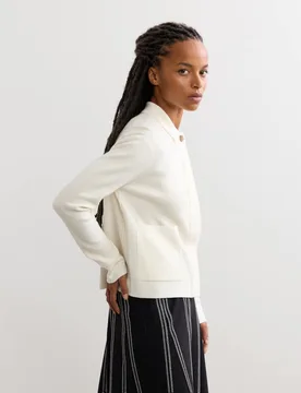 Pure Merino Wool Textured Knitted Jacket Ivory female - Jaeger - FashionsVida