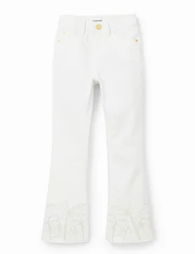 Jean flare long brodé WHITE 3/4 female - Desigual - FashionsVida