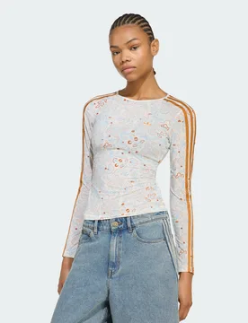 Womens Summer Glow Mesh Graphics Long Sleeve - White & Orange Polyamide - Size X-Large - adidas Originals - FashionsVida