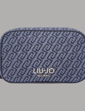 Borsa Tracolla Denim Jacquard con Logo Lettering