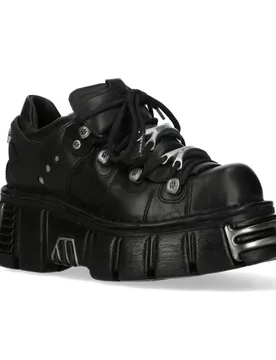 Gothic Schnürschuh - METALLIC M-120N-C26 - EU36 bis EU47 - Größe EU46 - schwarz - Unisex - unisex - New Rock - FashionsVida