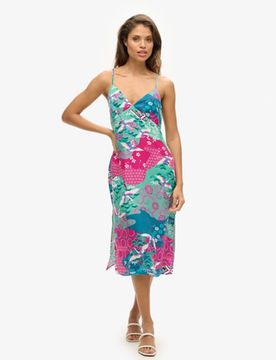 Superdry Damen Bedrucktes Midi-trägerkleid Lila - Größe: 36