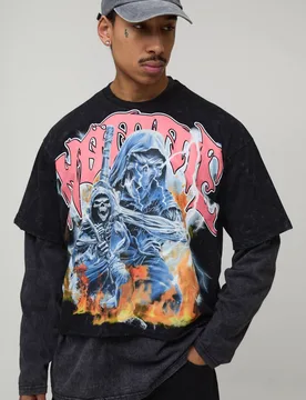 Men's Oversized Washed Gothic Graphic Distressed T-Shirt Washed Black Size Medium Washed Black M - boohooMAN - FashionsVida