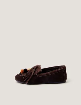 Suede Slip On Tassel Flat Loafers Chocolate female - Monsoon - FashionsVida