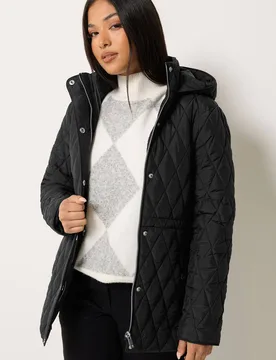 Women's Petite Diamond Quilted Jacket in Black Size: 16 - Black - Size: 16 - M&Co - FashionsVida