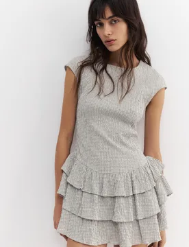 Short Checked Dress With Ruffled Hem (Size: ) - Pull&bear - FashionsVida