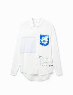 Camisa patch bolsillo margarita, Mujer, Viscosa, Blanco, XS