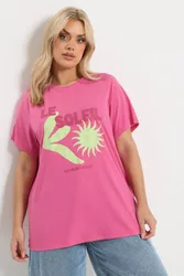 Graphic Print T-Shirt - Pink - Size: 20