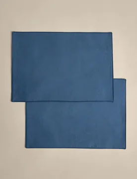 Set of 2 Cotton with Linen Embroidered Edge Placemats Chambray - M&S - FashionsVida