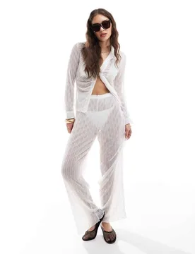Womens Textured Sheer Beach Trouser Co-Ord In White - Size Medium - Vero moda - FashionsVida