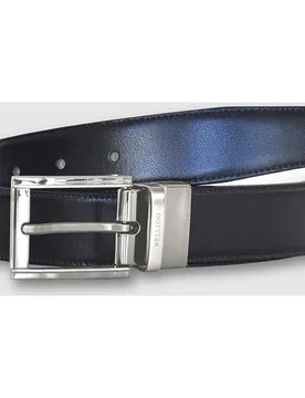 Cinturón de hombre reversible en piel azul marino y blanco. Hecho en España - Miguel Bellido - FashionsVida