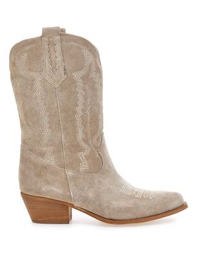 Stivaletti texani beige in vera pelle ricamati TEX4090 40