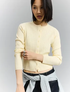 Gilet Boutonné Torsadé Xs Jaune - Bershka - FashionsVida