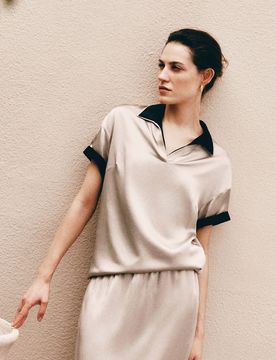 Donna Polo Seta Charmeuse Lavabile Argento XL
