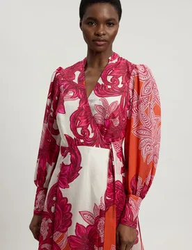 Womens Baroque Balloon Sleeve Maxi Dress - Multicolour Cotton - Size 6 Uk - Karen millen - FashionsVida