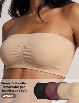Conjunto de 3 piezas de sujetador bandeau fruncido liso para mujer