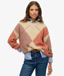 Superdry Damen Übergroßer Argyle-pullover mit V-ausschnitt White - Größe: 44