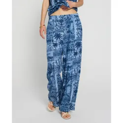 Pantalón de mujer fluído wide leg con goma en espalda