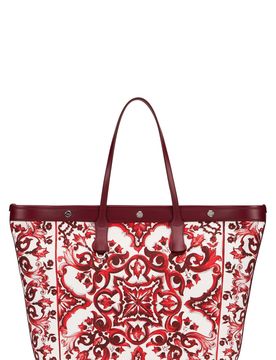 Majolica Print Tote Handbag with Long Handles, 34 cm x 40 cm x 12 cm