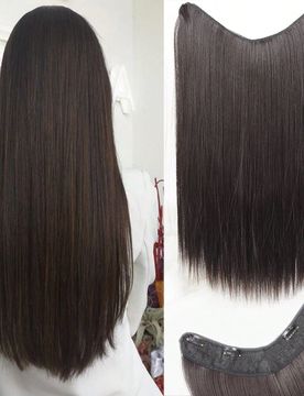 Extensiones de pelo sintéticas con 4 clips, estilo de cabello largo y recto en forma de V, color negro, marrón, rubio de 40/50/60 cm, peluca natural