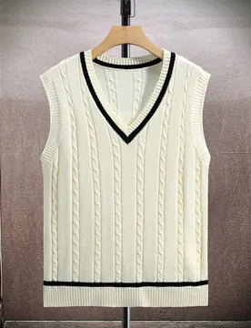 Chaleco de suéter de punto de cable con color de contraste para hombres, para otoño invierno, vacaciones - Shein - FashionsVida