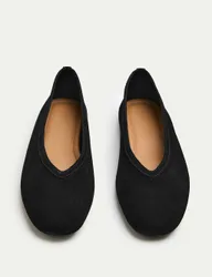 Suede Flat Round Toe Ballet Pumps Black female