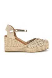 Sandali espadrillas oro con zeppa e cinturino P714 37