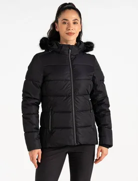 Women's Glamourize V Padded Waterproof Ski Jacket in Black Size: 8 - Black - Size: 8 - Dare 2b - FashionsVida