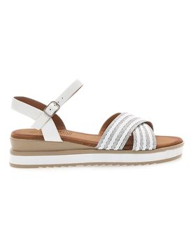 Sandali bianchi con fasce glitterate e zeppa bassa CH2071B02 39