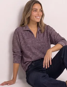 Langarm Poloshirt im Melange-Look female Rot - Street One - FashionsVida