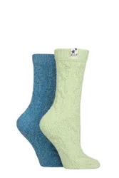 Women's 2 Pair Cable Knit Chenille Boot Socks Light Pine 4-8 - Multi Coloured - Size: Small