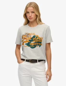 Superdry Damen Locker Geschnittenes Tokyo T-shirt mit Vintage-logo Light Grey - Größe: 38 - 39.99 - FashionsVida
