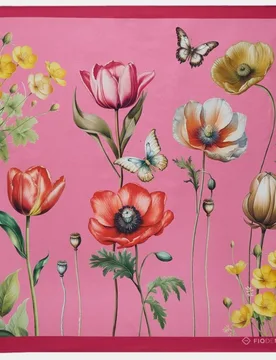 Pañuelo de seda de flores con mariposas en tonos y morados - Fio de Martié - FashionsVida