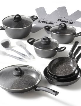 STONELINE CERAMIC Keramik Kochgeschirr-Set 16-teilig 18/20/24/28 mit Deckeln ca. 28 x 5,7 x 2