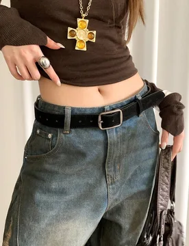 Pieza Cinturón de mujer de piel de PU negra con hebilla plateada - Shein - FashionsVida