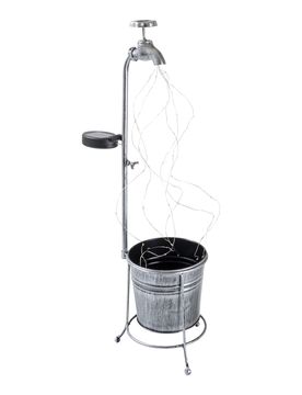 LED-Solar-Blumentopf „Wasserhahn“ silber