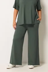 Soft Touch Wide Leg Joggers Pants - Dark Green - Size: 20
