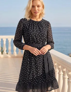 Women's Petite Frill Hem Dress in Black Size: 12 - Black - Size: 12 - Roman - FashionsVida