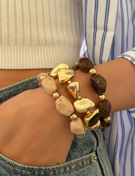 Set de 3 piezas de pulseras elegantes de estilo vintage con cuentas acrílicas de color café, adecuado para uso diario de mujeres y parejas - Shein - FashionsVida