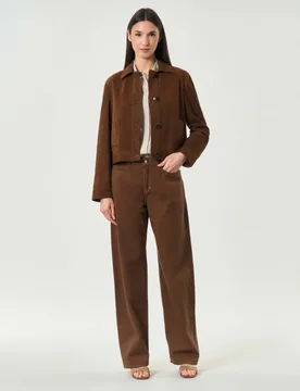 Pantalone cinque tasche color coccio Studio in raso di puro cotone con fit baggy - Max Mara - FashionsVida